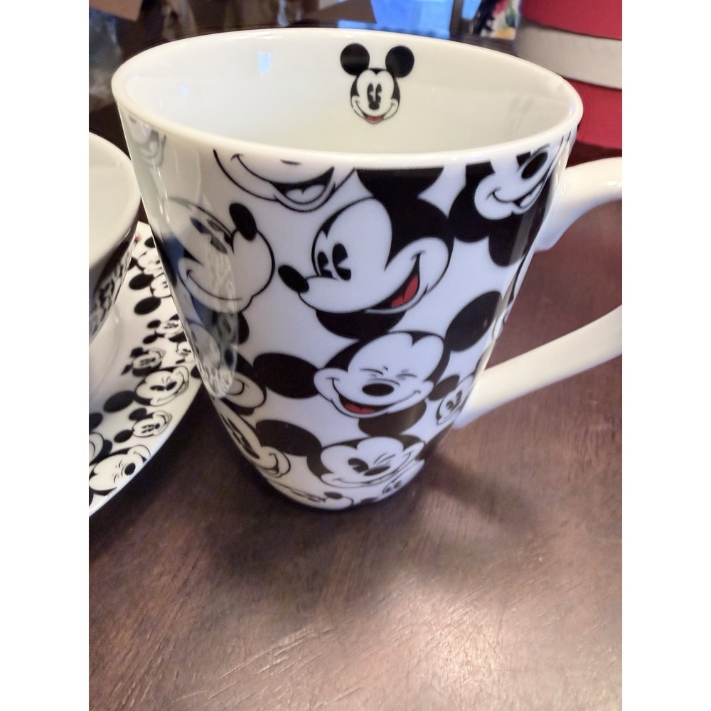 Disney All Over Mickey  Black White Cup Plate Bowl Set NWT - Picture 2 of 8